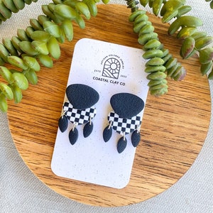 Black White Checkered Earrings - Polymer Clay - Statement earrings - READY TO SHIP