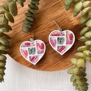 Bookshelf Earrings - Heart earrings - Polymer Clay - Book & Plant Earrings - READY TO SHIP