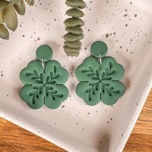 Floral Shamrock Clover Earrings - St. Patrick’s Day Earrings -  Polymer Clay - Statement earrings - READY TO SHIP