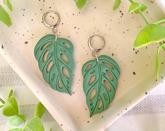 Handmade Monstera Leaf Earrings – Polymer Clay, Hypoallergenic