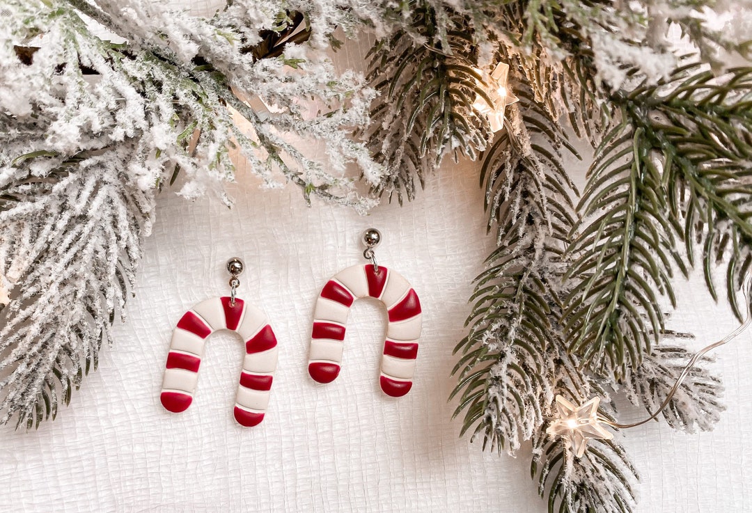 Candy Cane Christmas Earrings in a Boho Arch Design Polymer Etsy