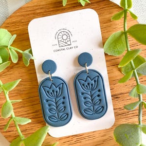 Folk Art Tulip Flower Earrings - Polymer Clay - Boho Earrings - Statement Earrings - READY TO SHIP