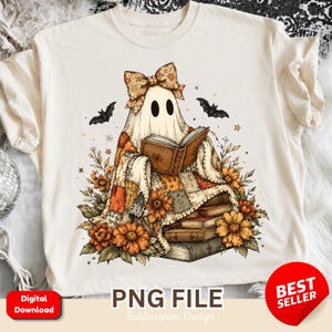 Patchwork Floral Ghost PNG, Boho Quilted Halloween Design, Retro Distressed Ghost, Preppy Fall Shirt Sublimation, Spooky Season PNG