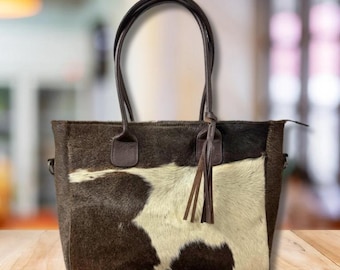 Real Cowhide Tote Bag Handmade Hair on Cowhide Bag Cowhide Brown & White Tote Bag Purse Cowhide Shoulder Bag Cowhide Leather Bag Western Bag