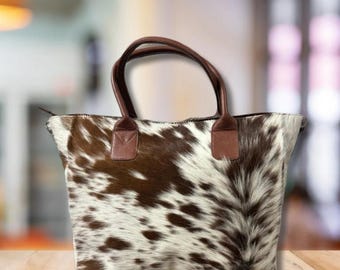 Handmade Cowhide Tote Bag: Natural Hair-on-Hide Leather Shoulder Bag
