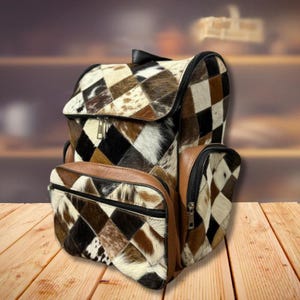 Unique Cowhide Diaper Backpack Bag Cowhide Backpack Bag Real Cowhide Shoulder Bag Handmade Western Bag Cowhide Bag Leather Bag School Bag
