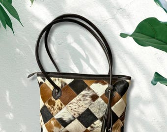 Borsa tote in pelle di mucca con pelo, borsa tote in pelle di mucca naturale, borsa in pelle di mucca, borsa a tracolla in pelle di mucca fatta a mano, regalo per la mamma, borsa western, regalo di compleanno