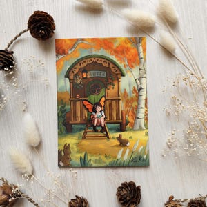 Carte postale Fée d'automne - Illustration fantasy style manga - Art féerique cottagecore - Papeterie fait main - Idée cadeau poétique