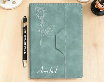Diario de cuero personalizado y 10 bolígrafos, cuaderno con logotipo personalizado, texto e imagen, tapa dura A5 para negocios, oficinas, viajes diarios.