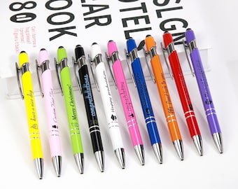 Personalized Custom Pens with Name/Text/Logo Black Ink Writing Ballpoint Pens with Stylus, Best Gifts for Birthday