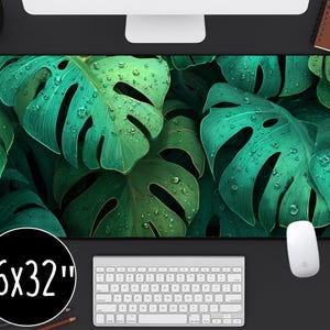Monstera Leaf Desk Mat: Tropical Office & Gaming Setup
