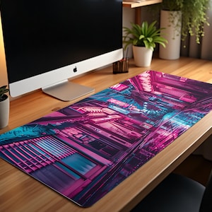 Cyberpunk Tokyo Street Mouse Pad: Neon Japanese Alley Desk Mat