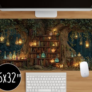 Fantasy Tree Library Desk Mat: Witchy Dark Academia Decor