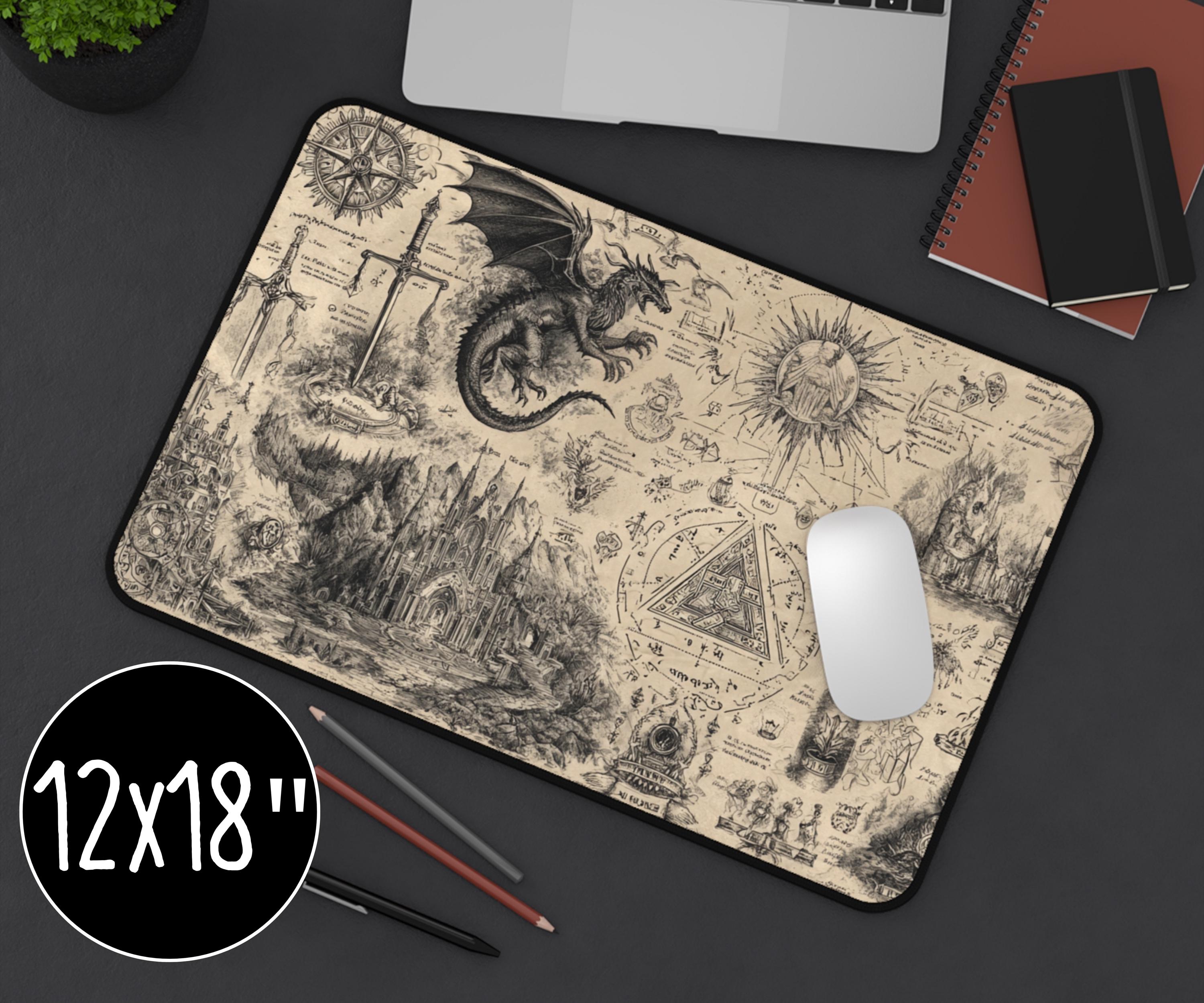 Fantasy Dragon Mouse Pad: Medieval Castle & Sword Desk Mat - Etsy