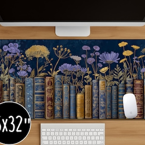 Tapete de escritorio con diseño floral: decoración vintage para la oficina de los amantes de los libros