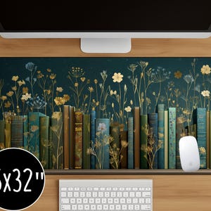 Alfombrilla de ratón con diseño floral para estantería: decoración vintage para el escritorio de los amantes de los libros
