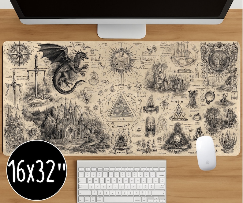 Fantasy Dragon Mouse Pad: Medieval Castle & Sword Desk Mat - Etsy