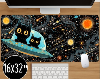 Podkładka pod myszkę do gier z motywem kosmicznym „Czarne koty w UFO”