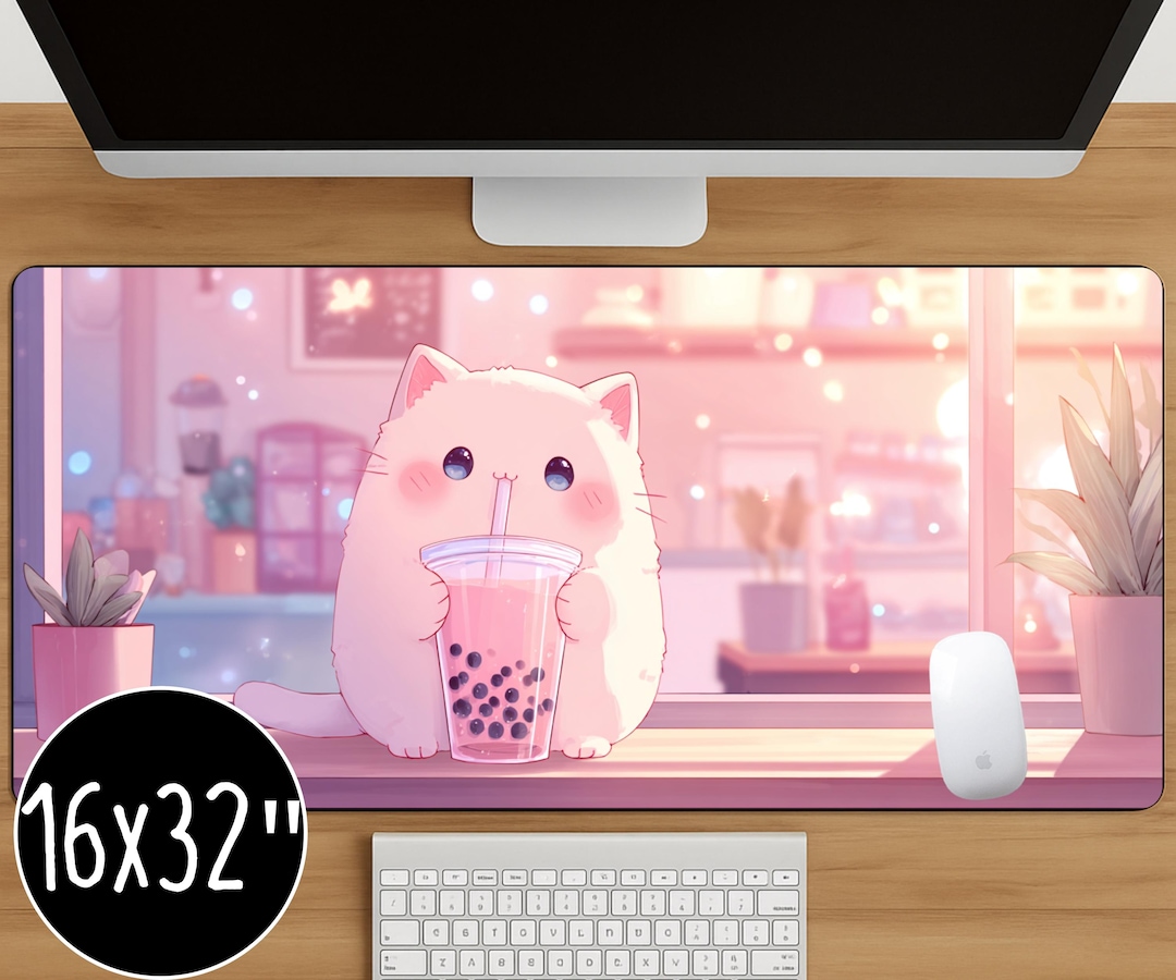 Cute Kawaii Cat Boba Mouse Pad Soft Large Desk Mat for Gamers, Office ...