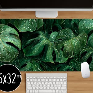 Monstera Leaf Desk Mat: Dark Green Tropical Mouse Pad