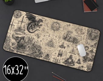 Fantasy Dragon Mouse Pad: Medieval Castle & Sword Desk Mat