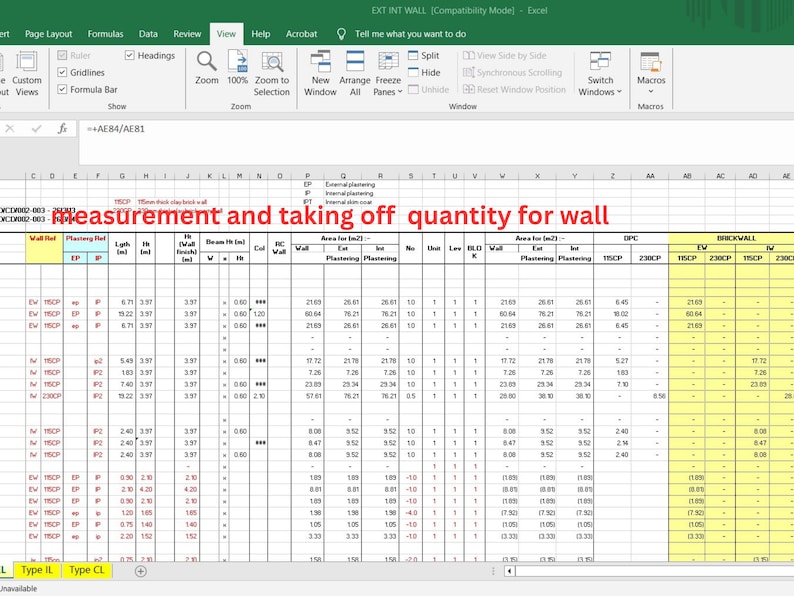 Customizable Quantity Takeoff Excel Template for Builders (digital ...
