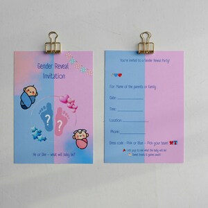 Gender Reveal-uitnodiging afdrukbaar | Uitnodiging genderfeest baby | Roze of blauwe bewerkbare kaart | Digitale download | Hij of zij Wat wordt de baby?