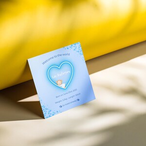 Welkom aankondigingskaart babyjongen | Blauwe digitale geboortekaart | Afdrukbare pasgeboren sjabloon | Direct downloaden