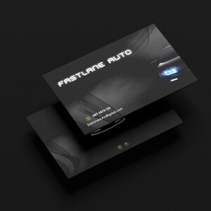 Modelo de cartão de visita para automóveis • Design de Canva para detalhamento e mecânica de automóveis • Download digital automotivo moderno • Tema escuro para impressão