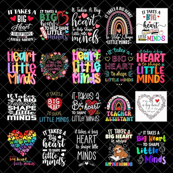 Bundle It takes a big heart to shape little minds png, boho teacher png, teacher sublimation, back to school png, teacher shirt png