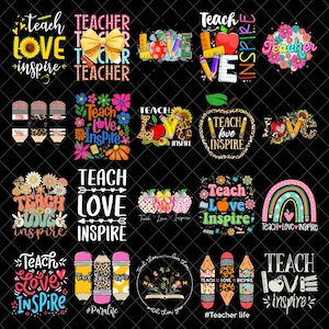Teach Love Inspire Png Bundle, Boho Floral Teacher Png, Teacher Png, Retro Teacher Png, Teacher Gift Png, Teacher Sublimation,Back to School