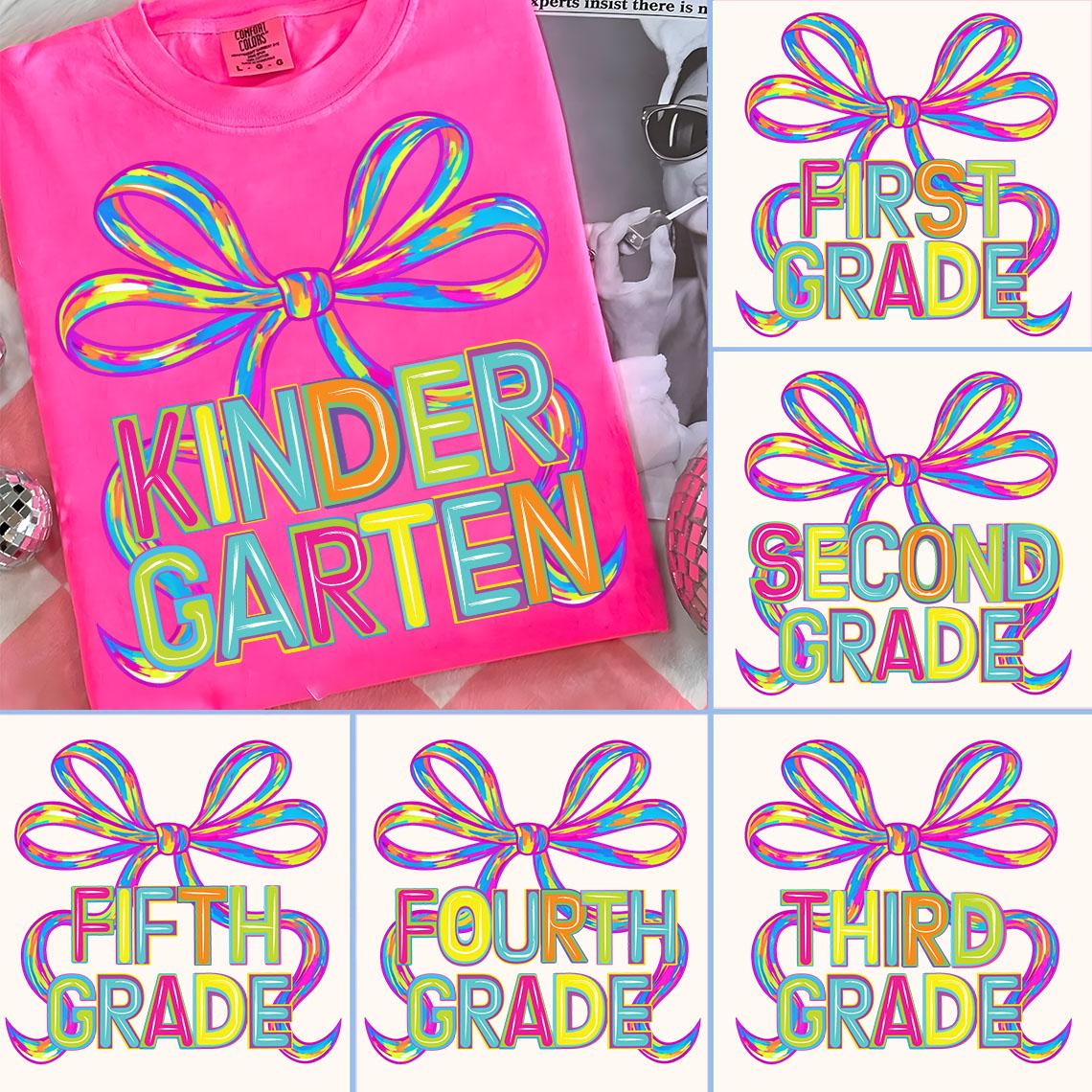 Preppy Back to School Bundle PNG, Coquette Teacher First Day of School Shirt Design, Girly Checkered Sublimation, Pre-k 1st/2nd/3rd Grade