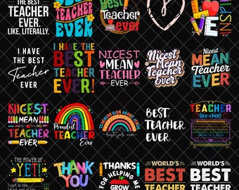 Preppy Best Teacher Ever PNG Bundle, Teach Love Inspire PNG, Teacher Shirt Design, First Day School Png,Back to School Png,Retro Teacher Png