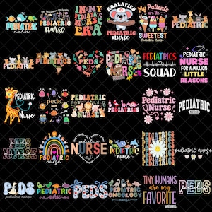 Pack d'images PNG pour infirmières pédiatriques, citations mignonnes sur les infirmières en pédiatrie, illustrations d'infirmières pour enfants, design de t-shirt pédiatrique, téléchargement numérique
