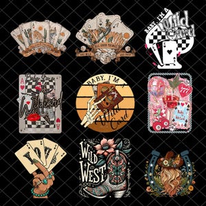 Pacote de Wild Card Western PNG, Design Retro Coquette Western, Colagem Western PNG, Sublimação de Cereja Western Moderna, Cowgirl Country, Moderno