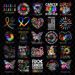 Fight Cancer In All Color Png Bundle, Projekt koszulki Cancer Awareness PNG, Koszulka Cancer Warrior Png, Ofiara Raka Png, Projekt Sublimacji