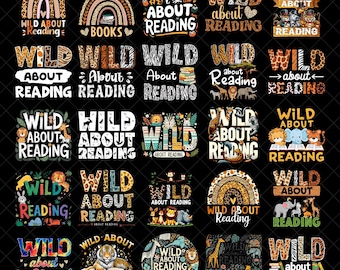Bundle Wild About Reading Png, Sublimation Design, Bookish Png, Book Lover Png, Funny Png, Animal Png, T-Shirt Design, Instant Download Png