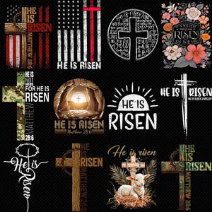 He is Risen PNG Bundle, Christian Easter Clipart, Cross Matthew 28:6 Design, Religious Sublimation Digital Download