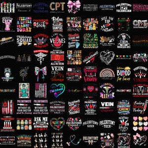 Paquete de imágenes PNG de técnicos de flebotomía, imágenes PNG de flebotomistas, imágenes PNG de técnicos de sangre, descarga digital apilada con estampado floral retro