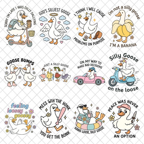Funny Goose PNG Bundle, Snarky Goose Retro Humor png, Sassy Animal Silly Goose png, Funny Animal Meme Aesthetic png, Trendy Sublimation