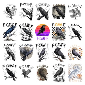 Svart kråka F-Caw-F Png-paket, rolig svart fågel Png, F-Caw-F korpkonst, fågel för tröja, present till henne, digital nedladdning, omedelbar nedladdning