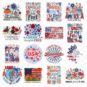 America Land Of The Free Png Bundle, Retro Floral 4th of July Png, Retro Boho Flower Png, Girly USA Png, Independence Day Png, Patriotic png