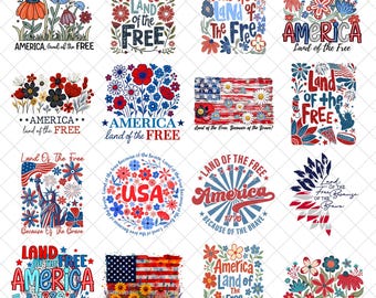 America Land Of The Free Png Bundle, Retro Floral 4th of July Png, Retro Boho Flower Png, Girly USA Png, Independence Day Png, Patriotic png