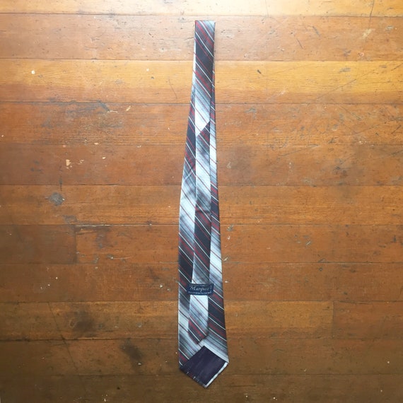 Vintage Striped Tie - Red Gray and Blue - Marquis… - image 3