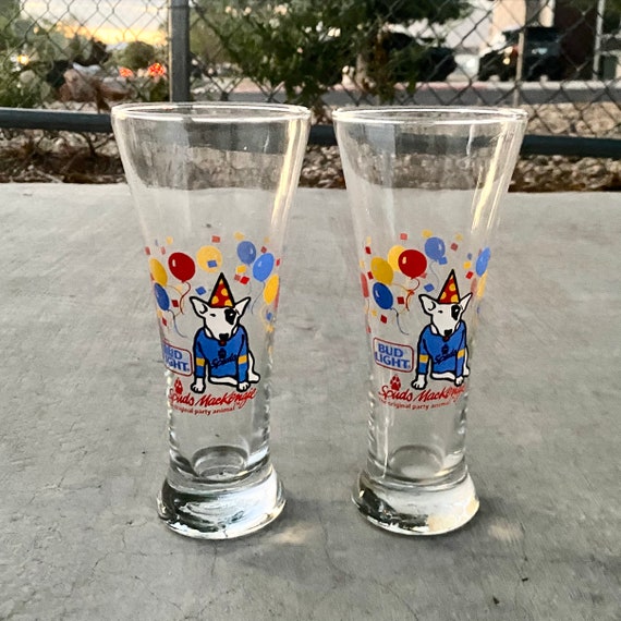 Pair of Vintage 1987 Spuds Mackenzie Bud Light Pilsner Glasses 