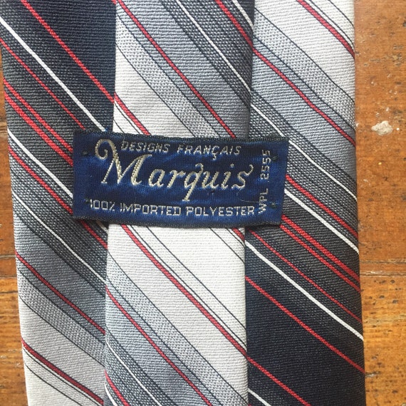 Vintage Striped Tie - Red Gray and Blue - Marquis… - image 4