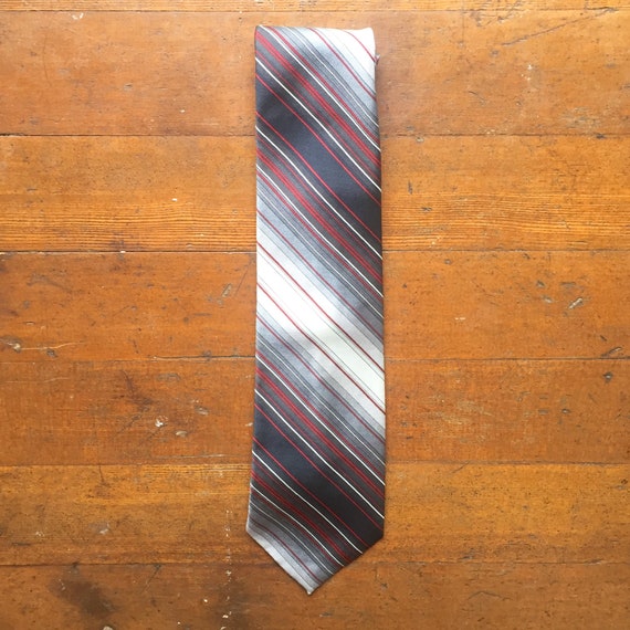 Vintage Striped Tie - Red Gray and Blue - Marquis… - image 1