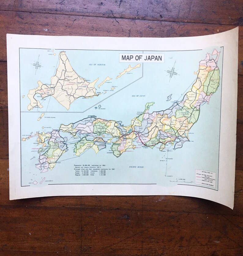 Vintage 1963 Double Sided Map of Japan