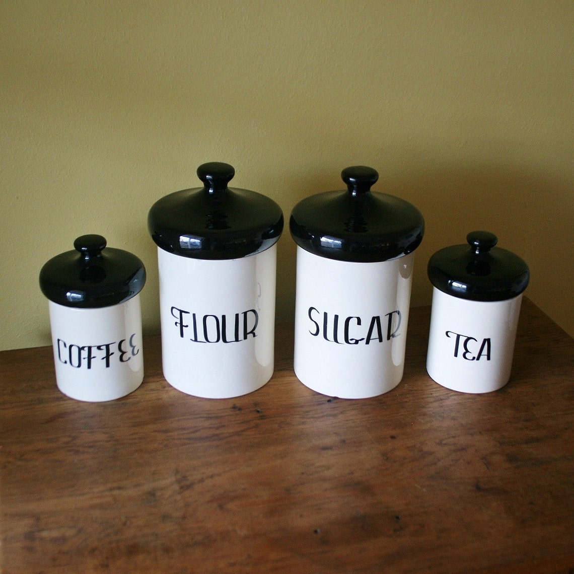 Vintage Black and White Ceramic Canister Set Holiday Designs Etsy