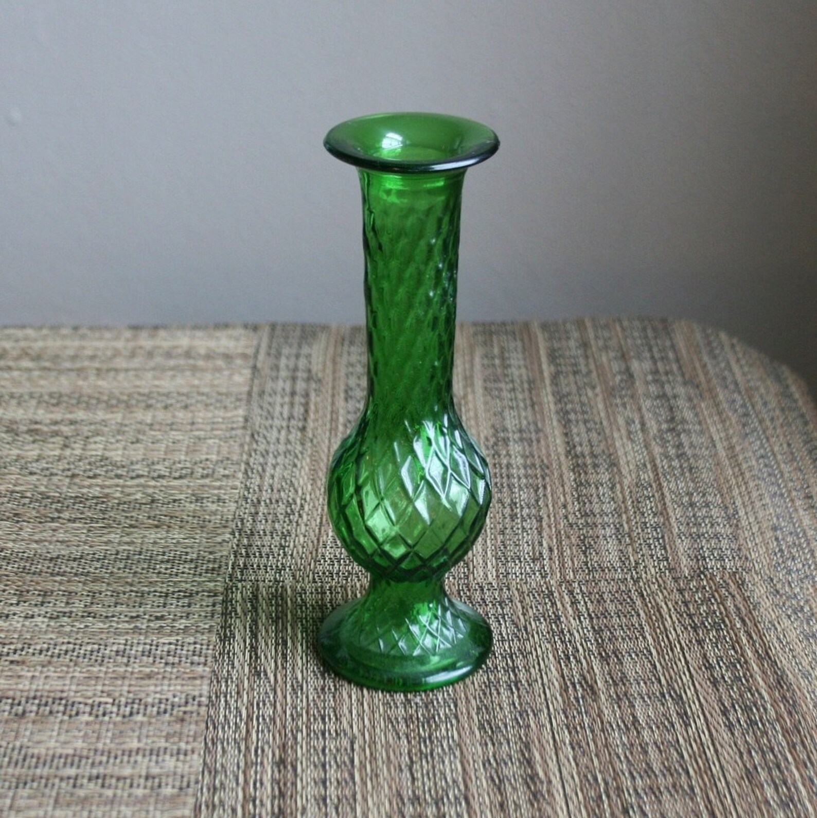Vintage E.O. Brody Green Glass Vase Molded Diamond Pattern Etsy